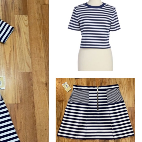 NEW MICHAEL KORS 2 piece Stripped Set suit Skirt w crop top sz S / 10